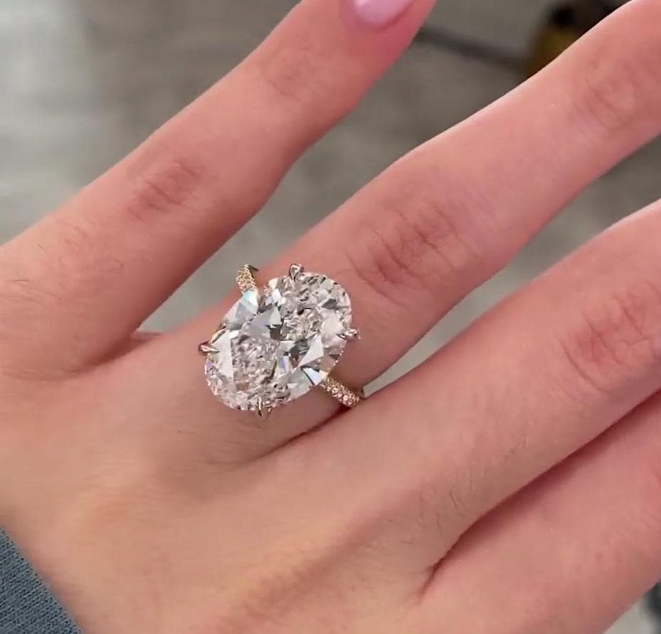 Oval 9.60tcw Lab Grown Diamond Engagement Ring | D-E-F Color | VVS–VS Clarity | IGI Certified | Pavé Setting | 10K 14K 18K Gold