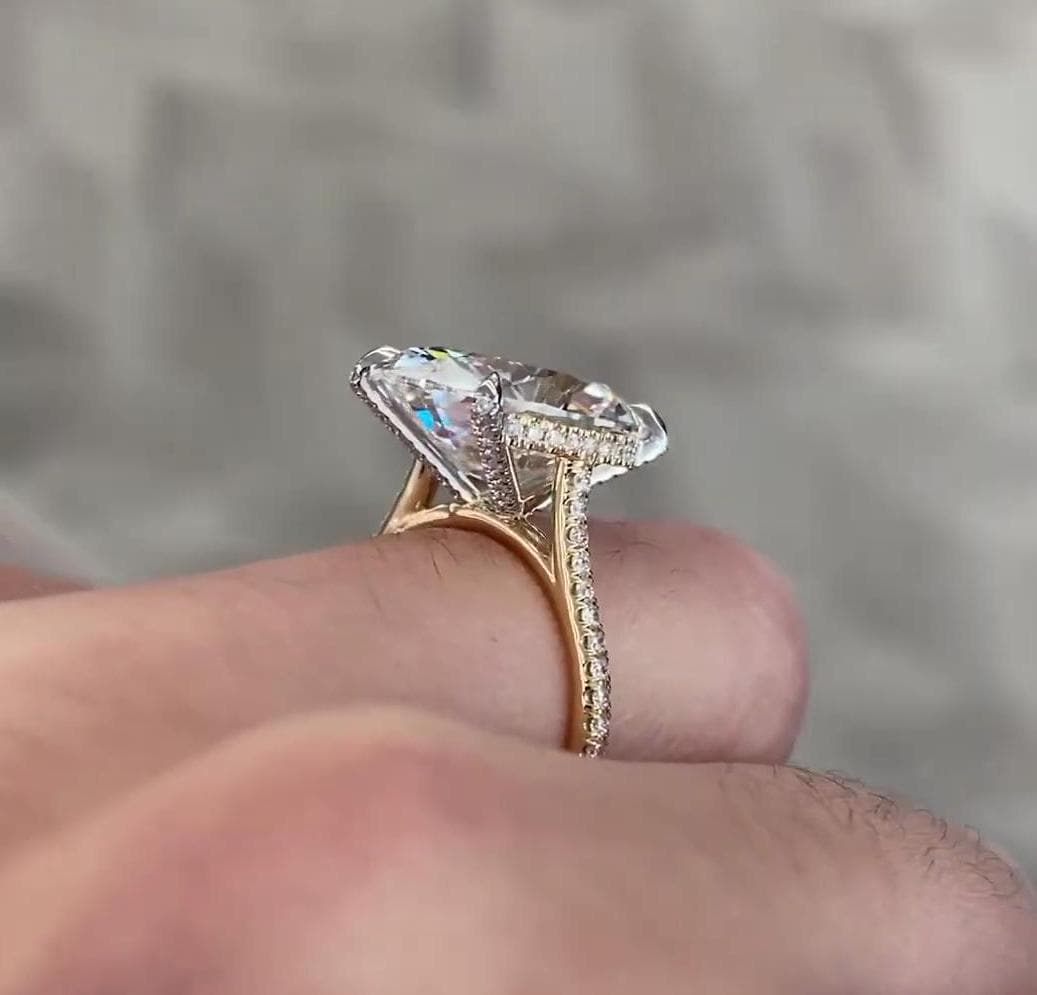 Oval 9.60tcw Lab Grown Diamond Engagement Ring | D-E-F Color | VVS–VS Clarity | IGI Certified | Pavé Setting | 10K 14K 18K Gold