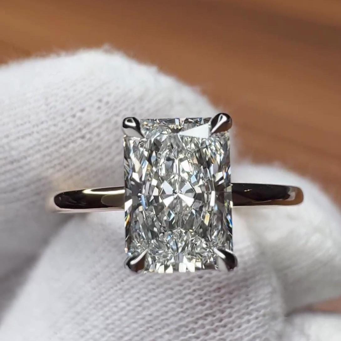 5.10ct Radiant Lab Grown Diamond Engagement Ring | Hidden Halo | IGI Certified