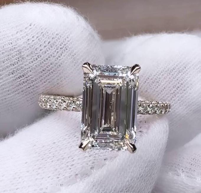 6.00tcw Emerald Lab Diamond Hidden Halo Pavé Ring | 5.00ct Center | IGI Certified