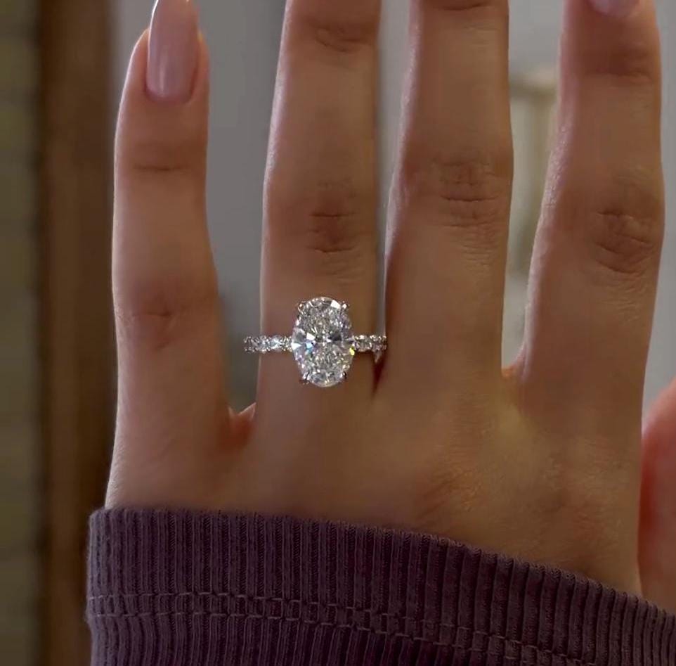 Oval 5.10tcw Lab Diamond Scalloped Pave Engagement Ring | IGI Certified