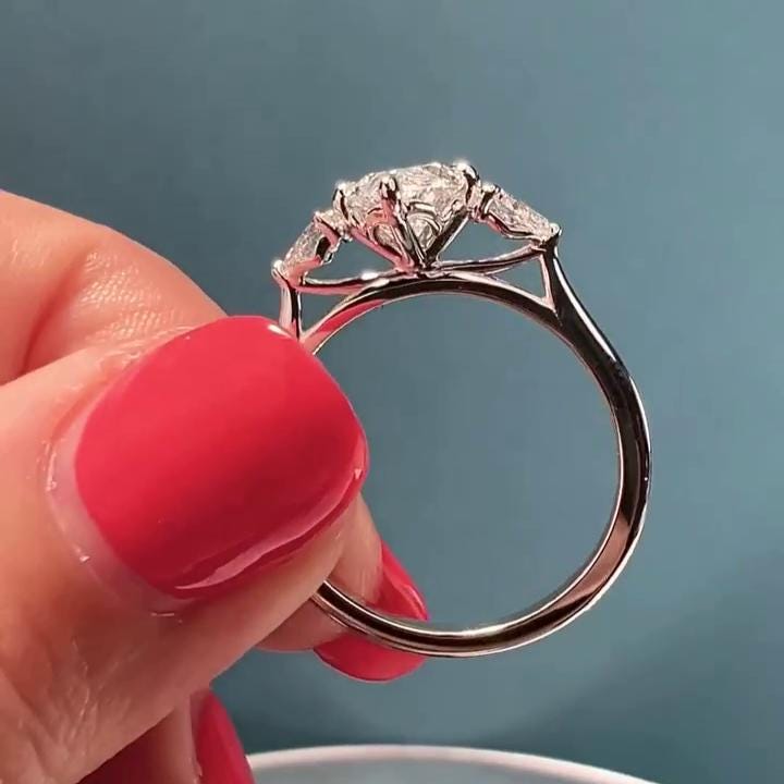 Marquise 3.50tcw Lab Diamond Engagement Ring | Three Stone | Pear Side Stones