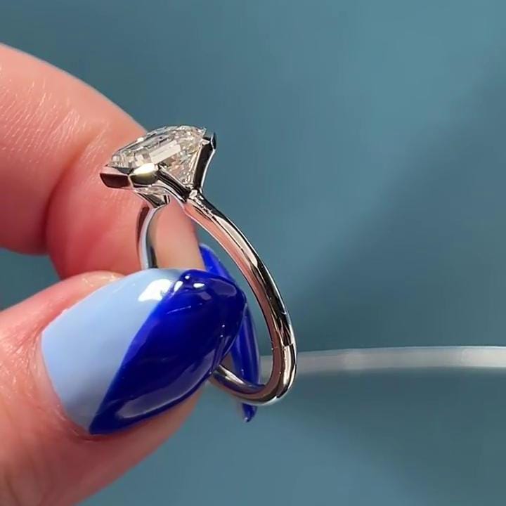 1.50ct Asscher Lab Grown Diamond Half Bezel Engagement Ring | IGI Certified | DEF Color | VVS–VS Clarity