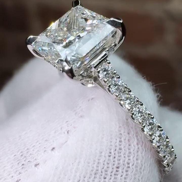 Princess 2.20tcw Lab Diamond Ring | Hidden Halo & Side Stones | IGI Certified | White Gold