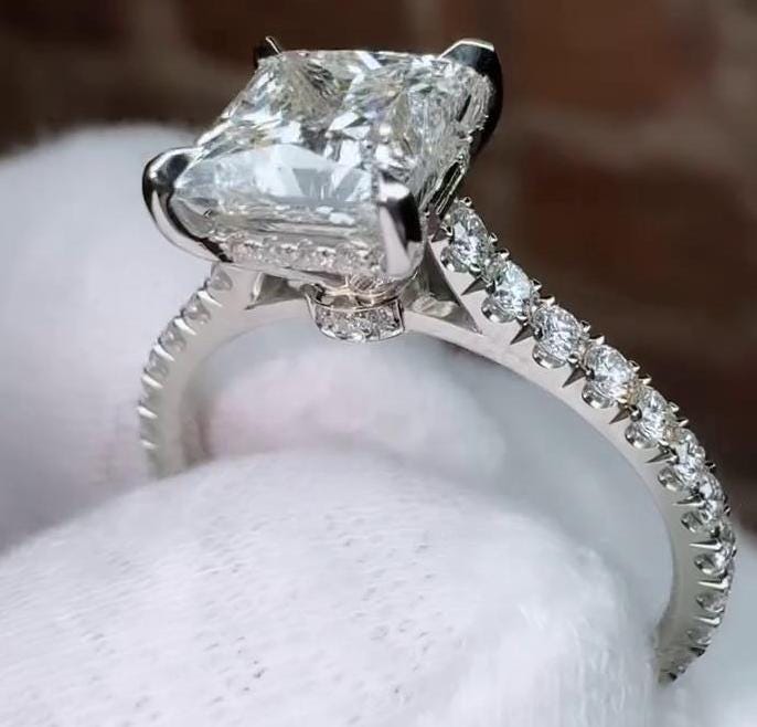 Princess 2.20tcw Lab Diamond Ring | Hidden Halo & Side Stones | IGI Certified | White Gold