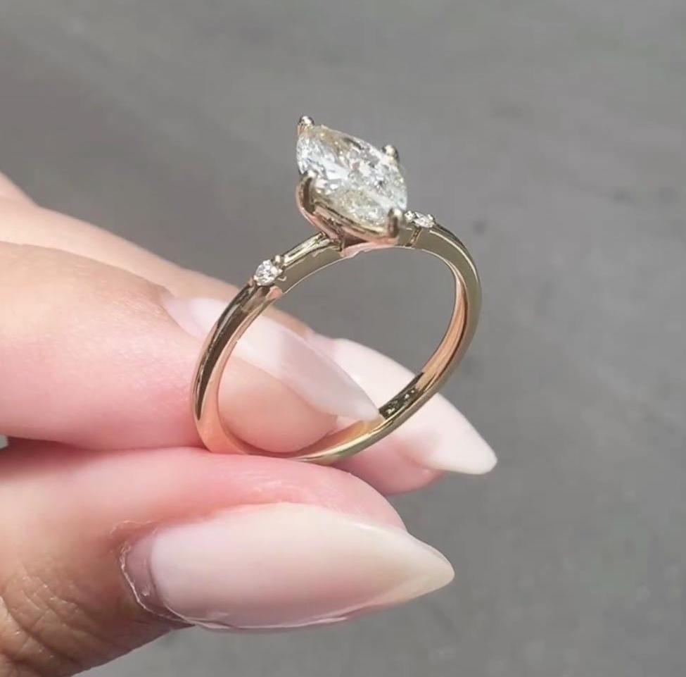 0.50ct Marquise Lab Diamond Accent Engagement Ring | IGI Certified | DEF VVS–VS | Custom Gold
