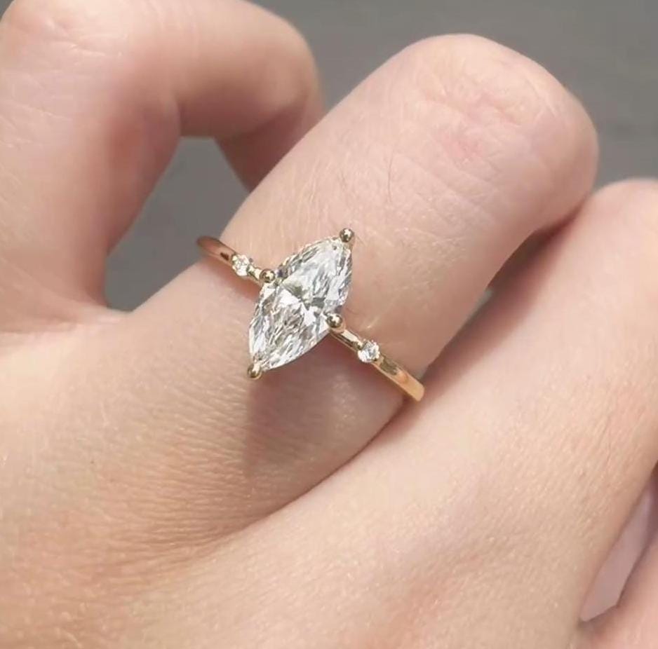 0.50ct Marquise Lab Diamond Accent Engagement Ring | IGI Certified | DEF VVS–VS | Custom Gold