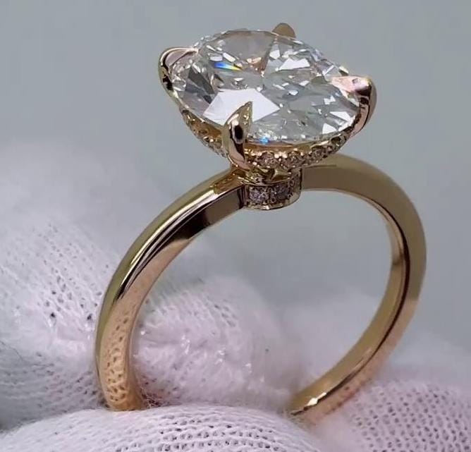 2.70tcw Oval Lab Grown Diamond Engagement Ring | Hidden Halo | IGI Certified | White Gold