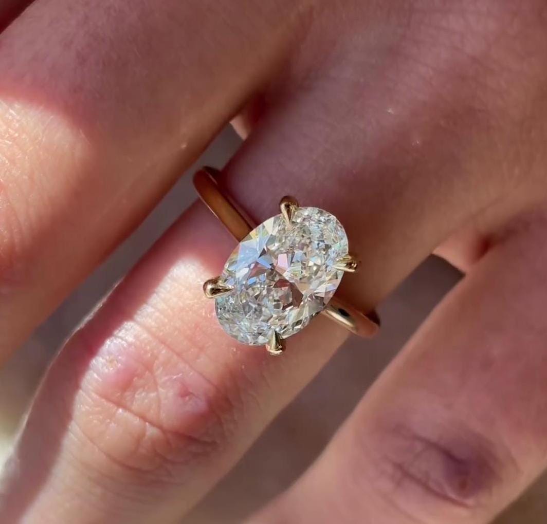 3.00ct Oval Lab Grown Diamond Cathedral Engagement Ring | IGI Certified | Yellow Gold