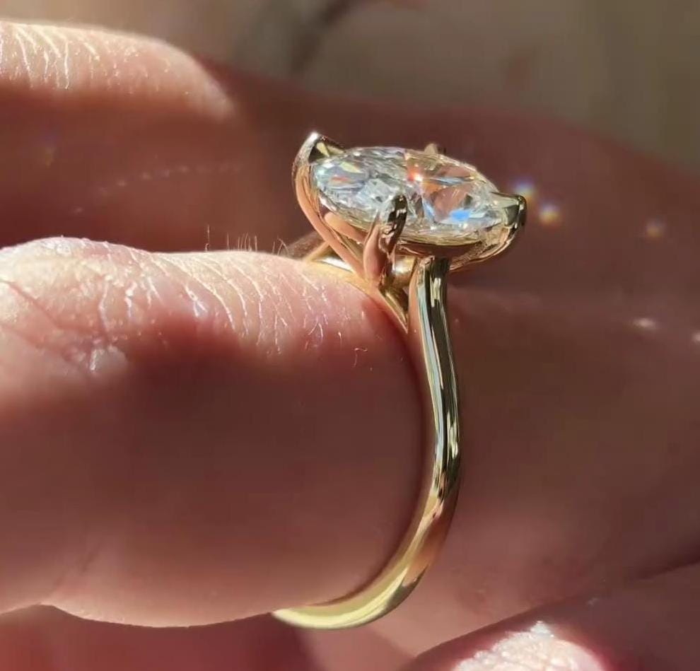 3.00ct Oval Lab Grown Diamond Cathedral Engagement Ring | IGI Certified | Yellow Gold