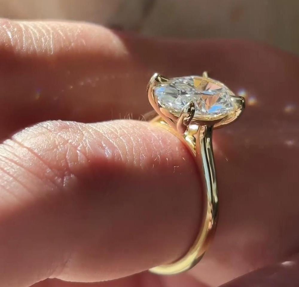 3.00ct Oval Lab Grown Diamond Cathedral Engagement Ring | IGI Certified | Yellow Gold