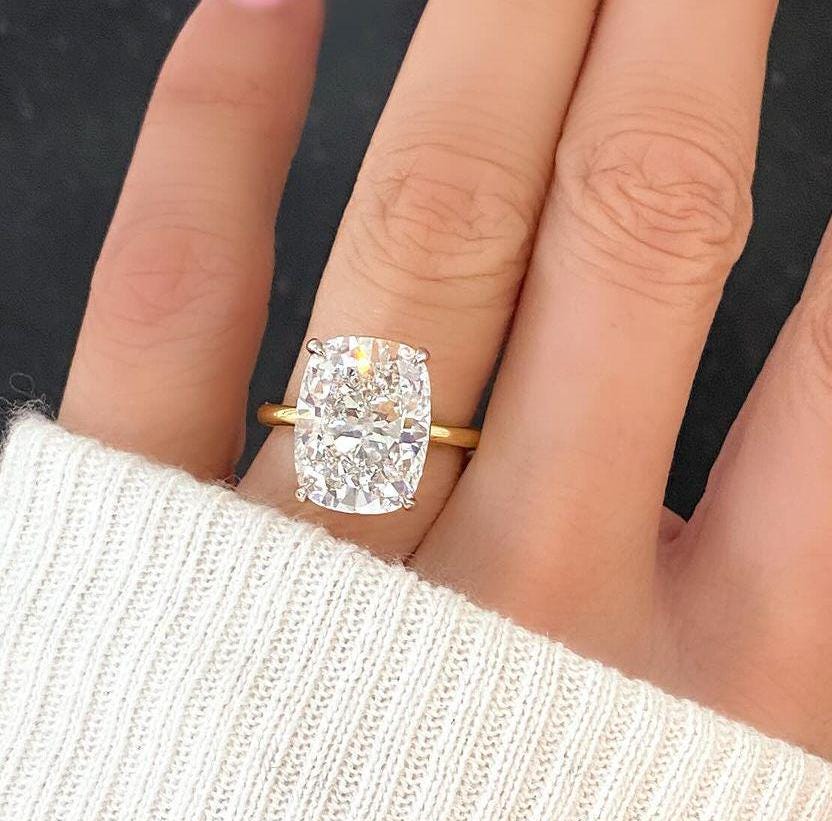 7.00ct Cushion Lab Diamond Solitaire Ring | IGI Certified | Custom Yellow Gold | Ethical Luxury