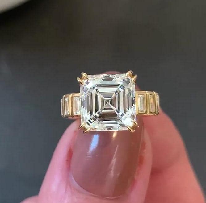 6.00tcw Asscher Lab Diamond Engagement Ring | Scoop Setting | Double Prongs | IGI Certified