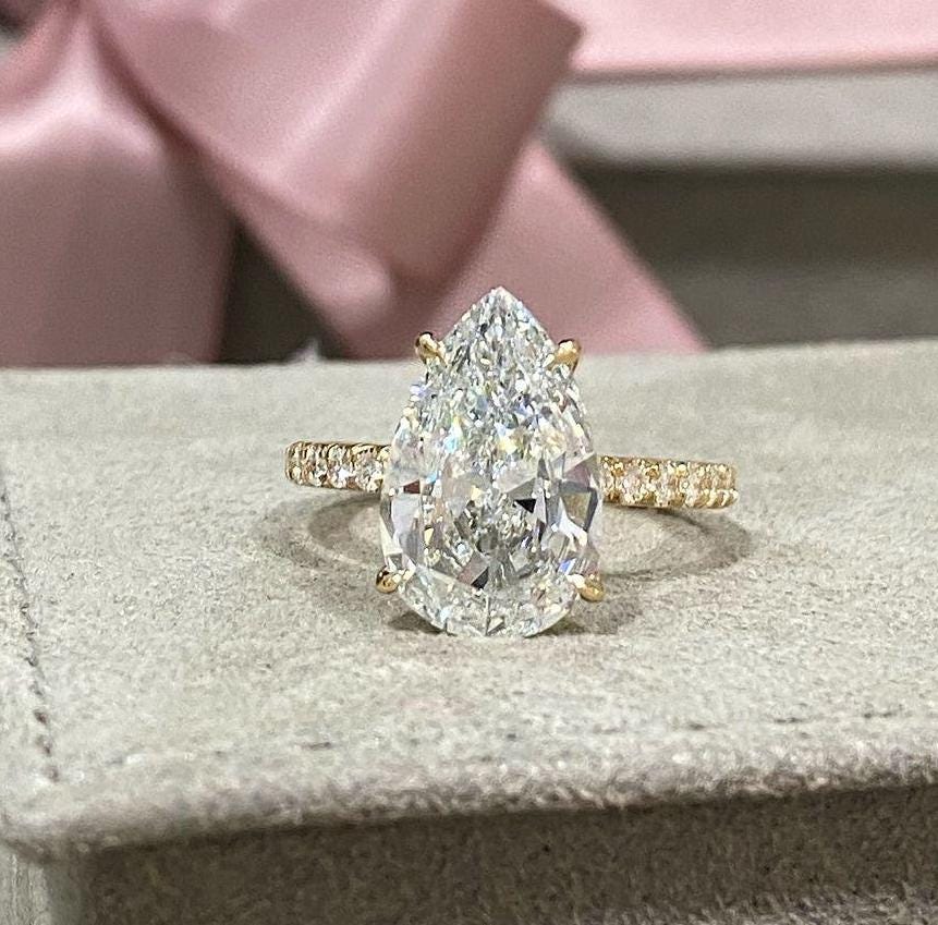 4.40tcw Pear Lab Grown Diamond Pavé Engagement Ring | DEF Color | VVS–VS Clarity | IGI Certified