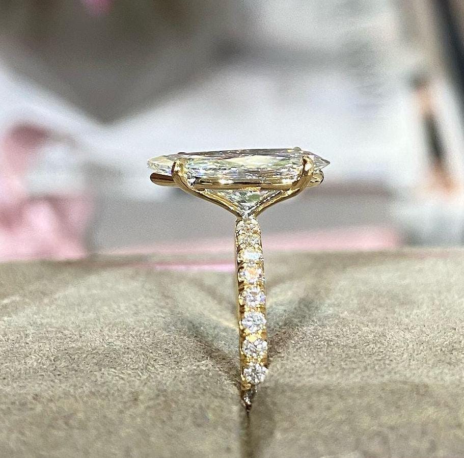 4.40tcw Pear Lab Grown Diamond Pavé Engagement Ring | DEF Color | VVS–VS Clarity | IGI Certified