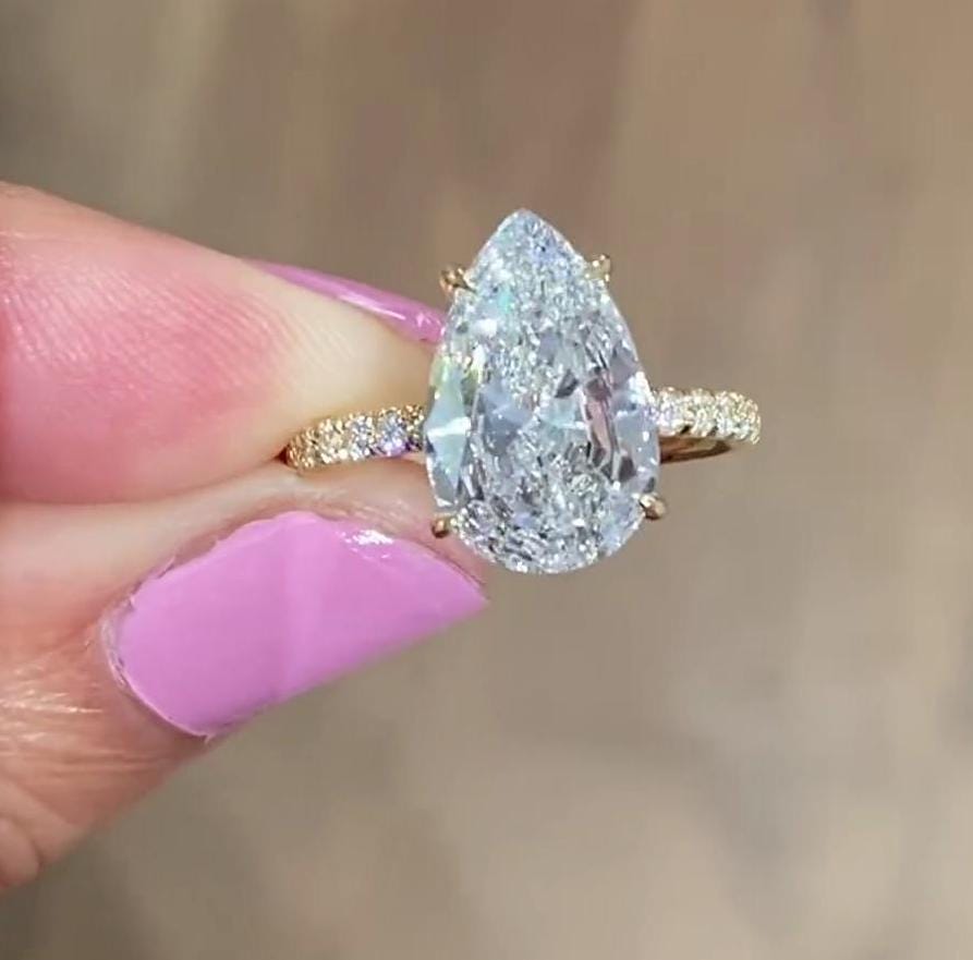 4.40tcw Pear Lab Grown Diamond Pavé Engagement Ring | DEF Color | VVS–VS Clarity | IGI Certified
