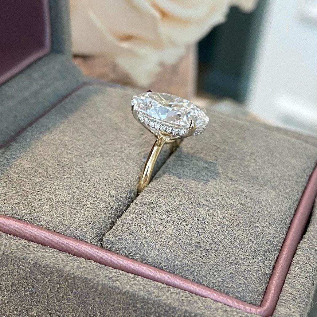 4.10tcw Oval Lab Grown Diamond Engagement Ring | 4.00ct Center | Hidden Halo | IGI Certified