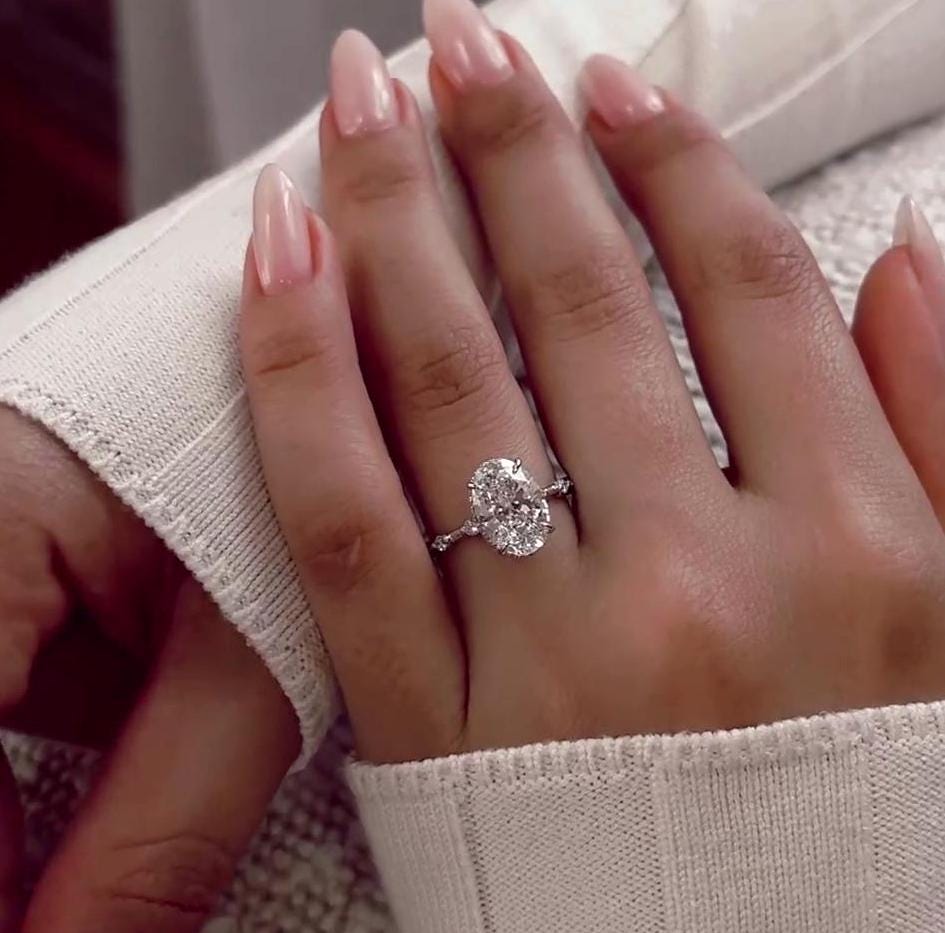 Custom Order - 3.30tcw Oval Lab-Grown Diamond Ring | Hidden Halo Engagement | Platinum