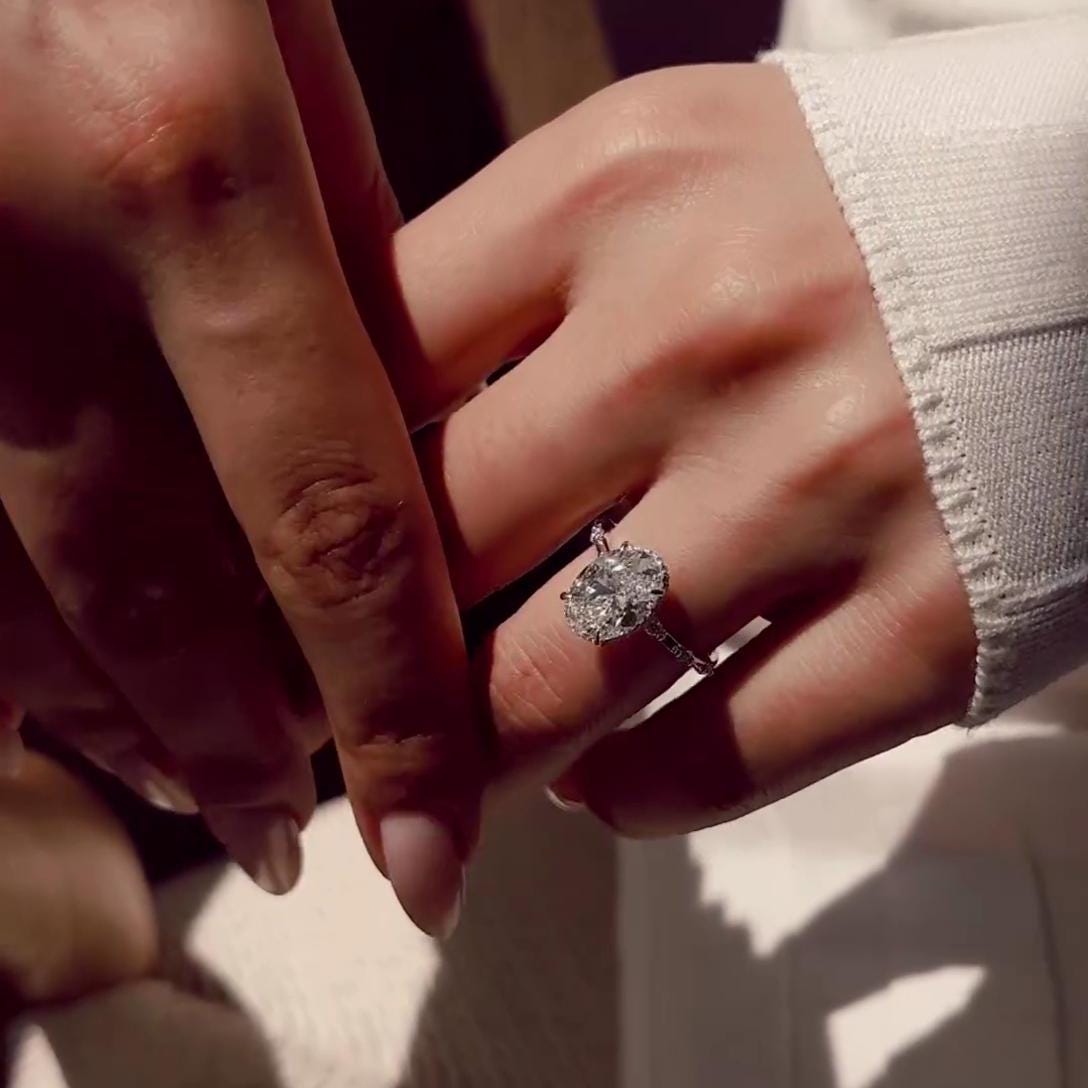 Custom Order - 3.30tcw Oval Lab-Grown Diamond Ring | Hidden Halo Engagement | Platinum