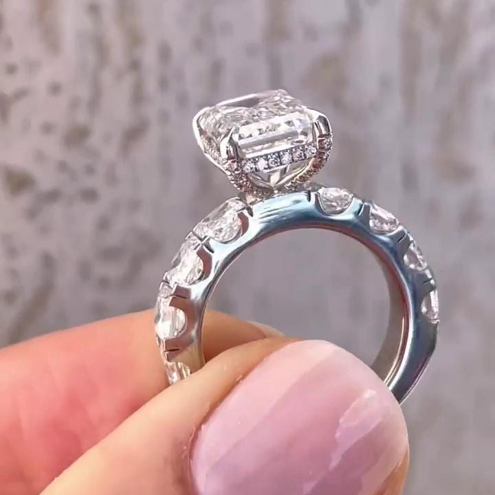 5.80tcw Emerald Lab Diamond Hidden Halo Pavé Ring | 4.00ct Center | IGI Certified