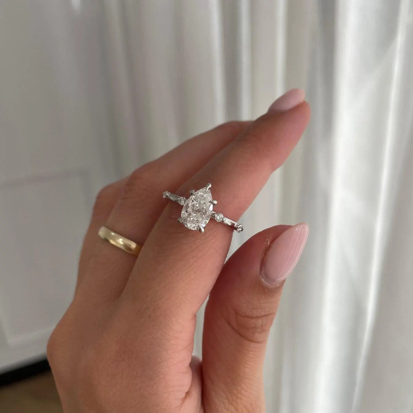 2.80tcw Pear Lab Grown Diamond Side Stone Engagement Ring | 2.50ct Center | IGI Certified