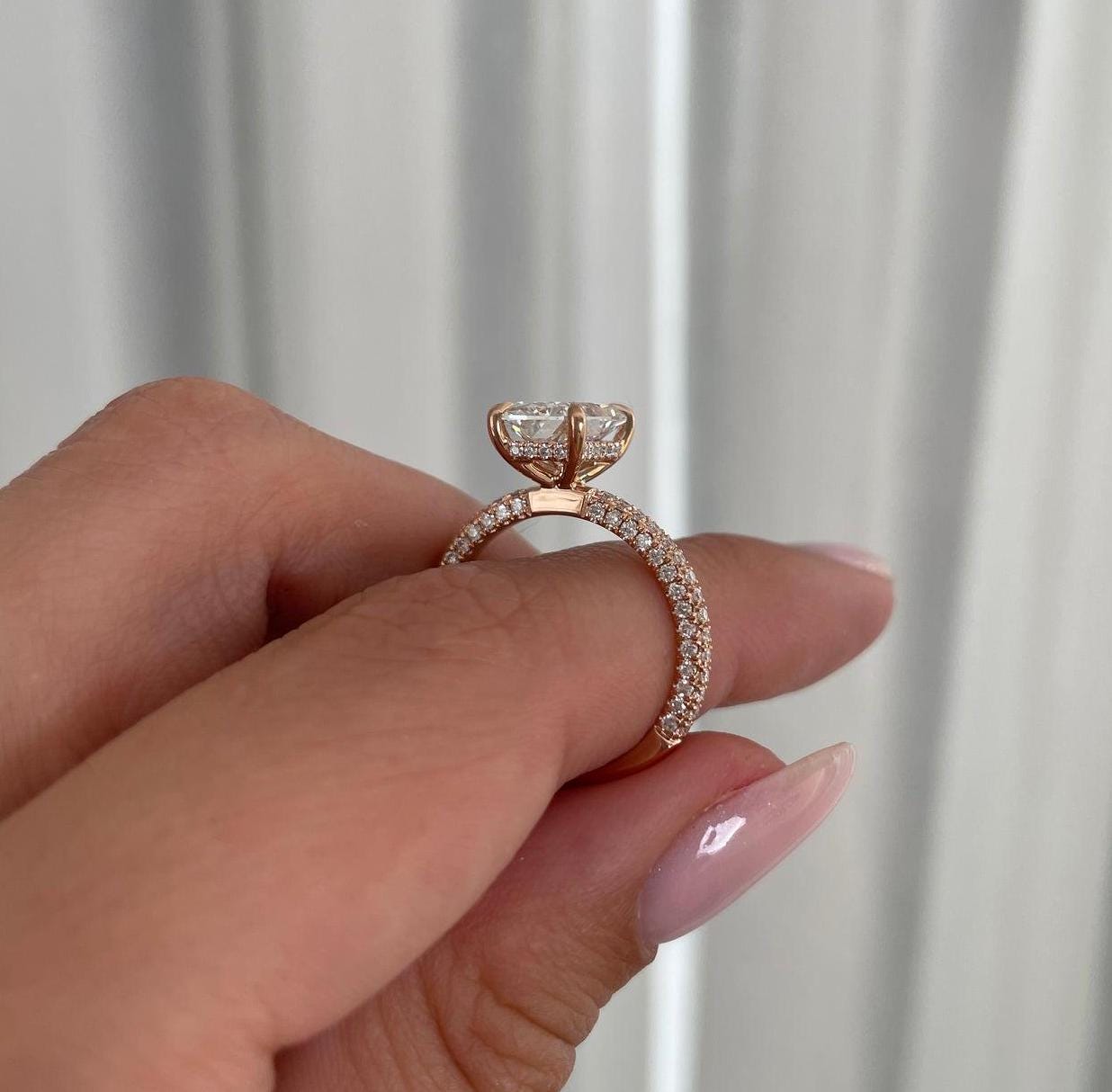 Radiant Cut 3.00tcw Lab Diamond Ring | IGI Certified | Rose Gold with Hidden Halo Design