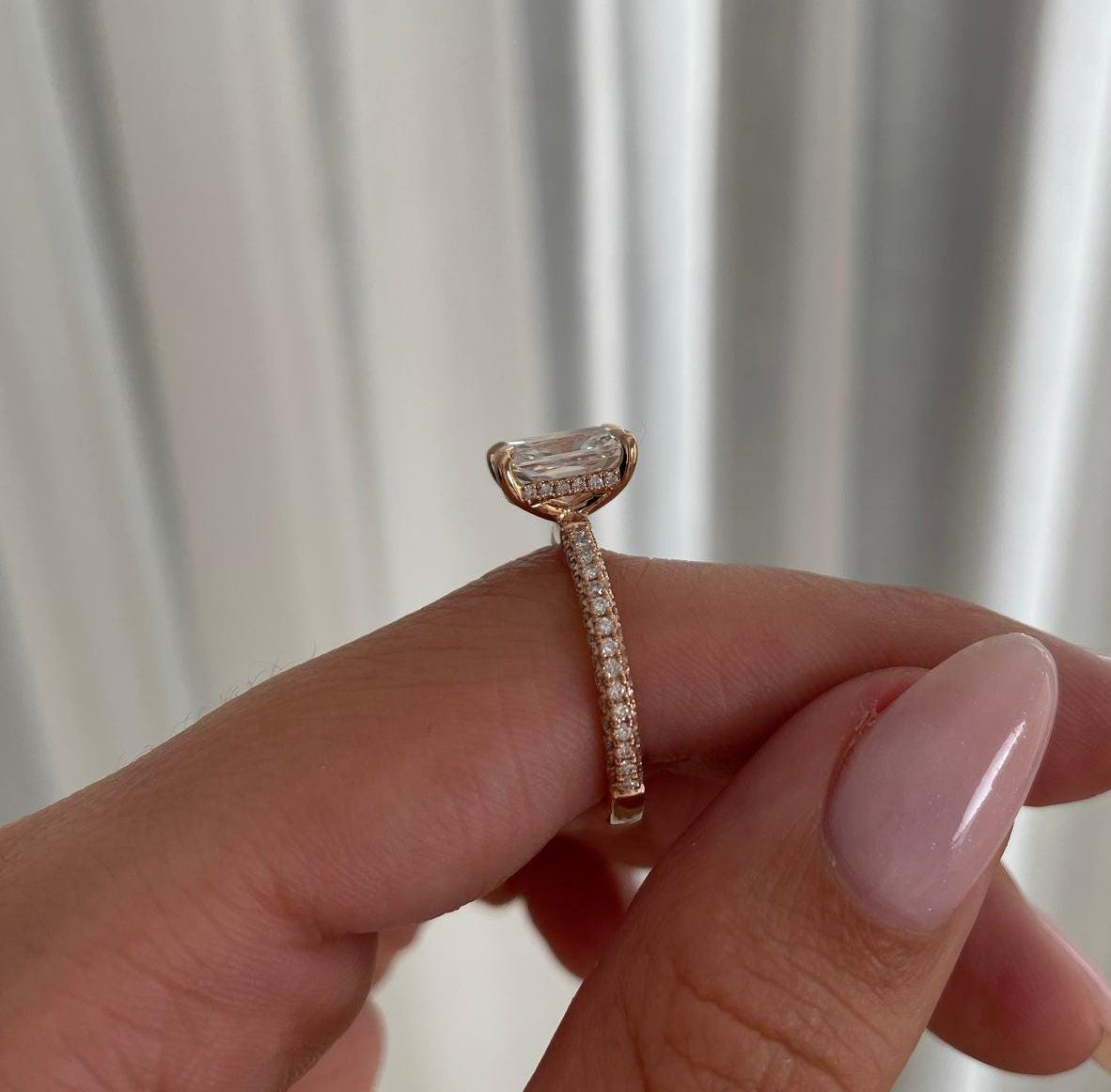 Radiant Cut 3.00tcw Lab Diamond Ring | IGI Certified | Rose Gold with Hidden Halo Design