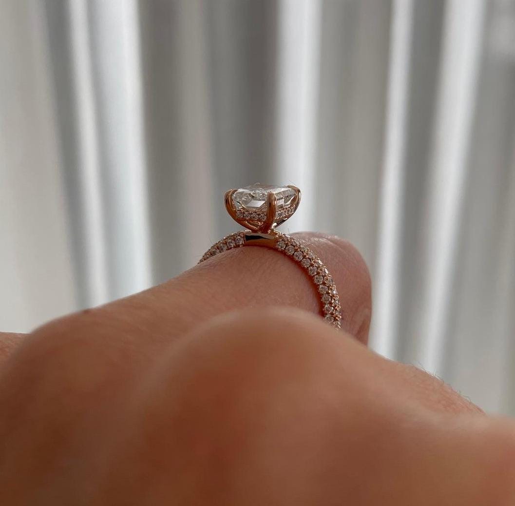 Radiant Cut 3.00tcw Lab Diamond Ring | IGI Certified | Rose Gold with Hidden Halo Design