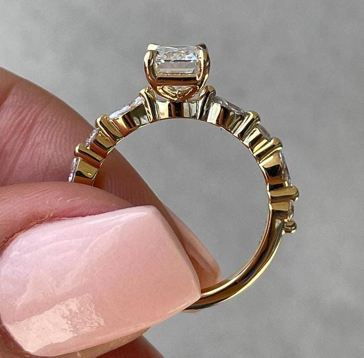 Emerald 1.30tcw Lab Diamond Solitaire Accent Engagement Ring | IGI Certified | Minimalist Style