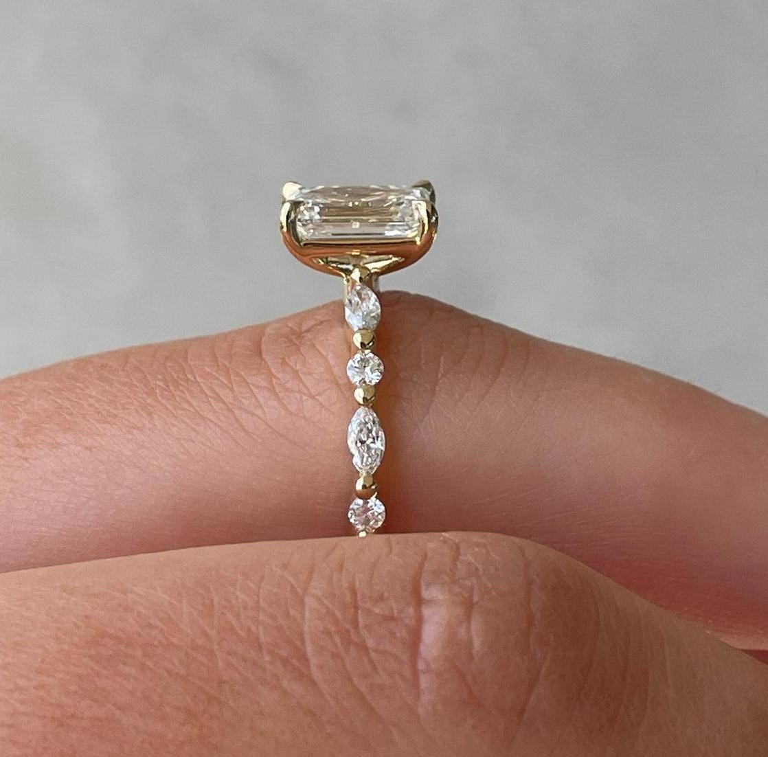 Emerald 1.30tcw Lab Diamond Solitaire Accent Engagement Ring | IGI Certified | Minimalist Style