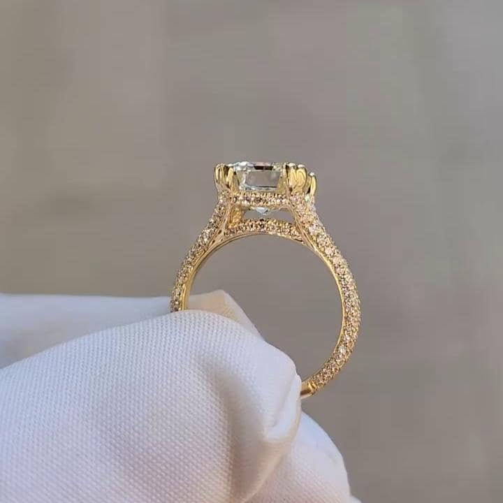 Emerald 3.50tcw Lab Diamond Pave Split Band Engagement Ring | IGI Certified | Double Prong