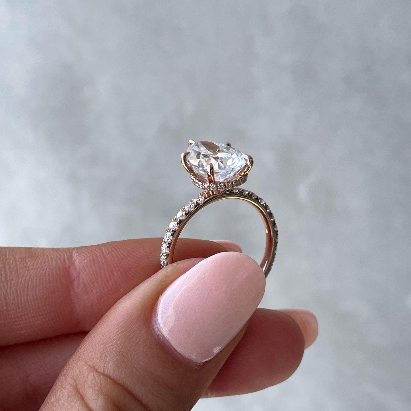 3.30tcw Pear Shape Lab Diamond Ring | Hidden Halo Design | Rose Gold | Certified IGI