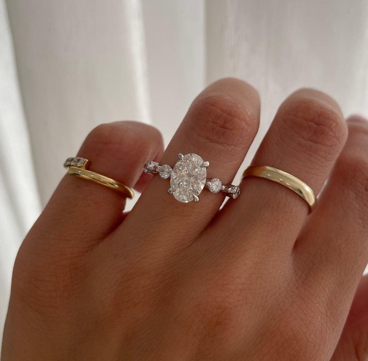 3.00tcw Oval Lab Grown Diamond Solitaire with Hidden Halo and Accent Stones Engagement Ring, D-E-F Color, VVS-VS Clarity