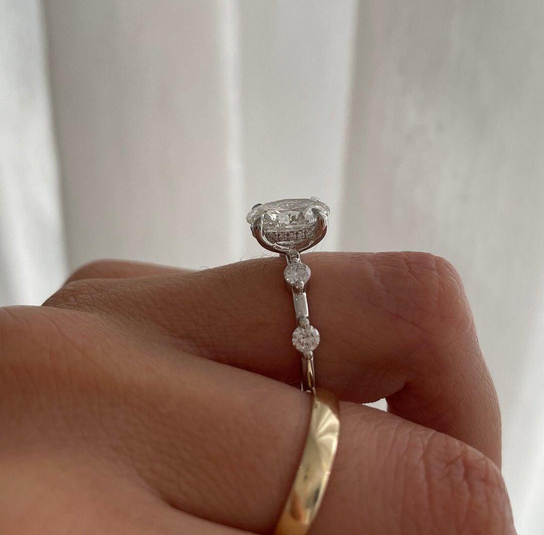 3.00tcw Oval Lab Grown Diamond Solitaire with Hidden Halo and Accent Stones Engagement Ring, D-E-F Color, VVS-VS Clarity