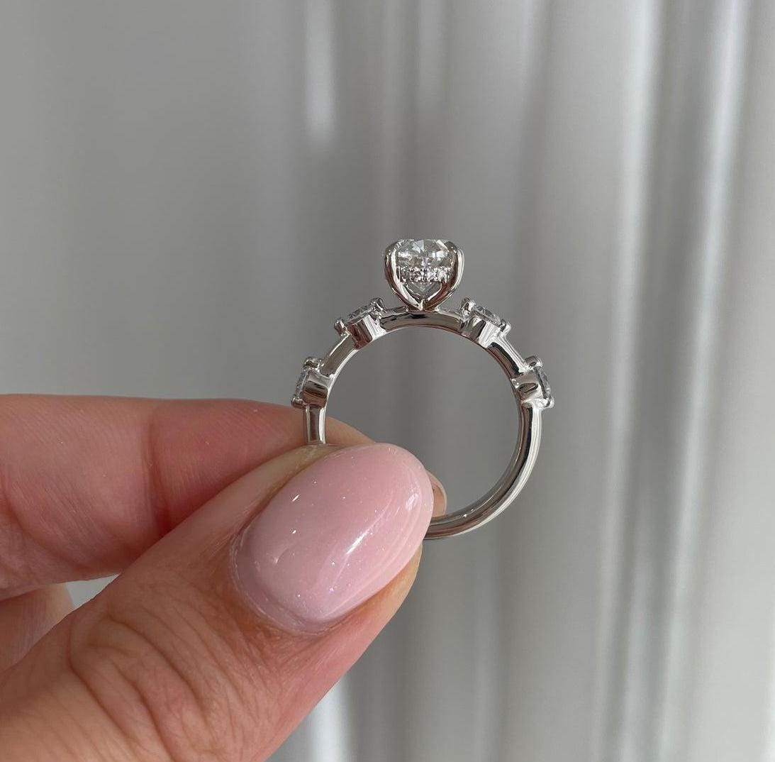 3.00tcw Oval Lab Grown Diamond Solitaire with Hidden Halo and Accent Stones Engagement Ring, D-E-F Color, VVS-VS Clarity