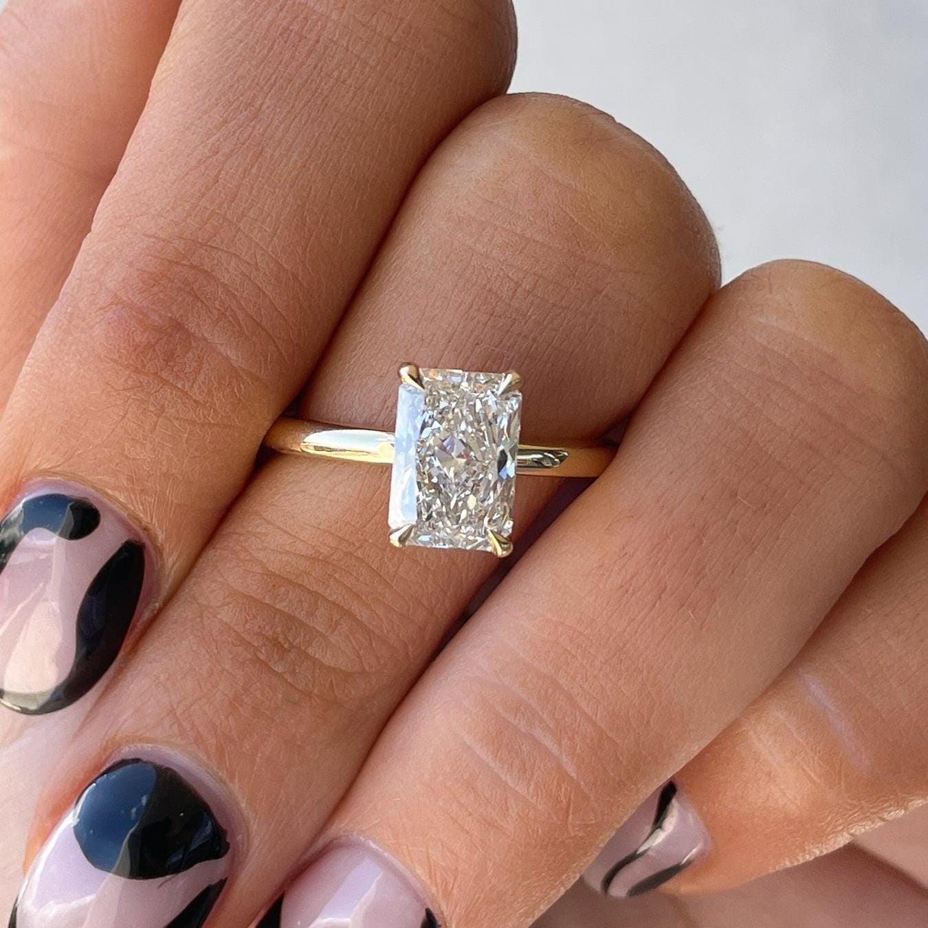 4.10tcw Radiant Lab Grown Diamond Engagement Ring | Hidden Halo | IGI Certified | Yellow Gold