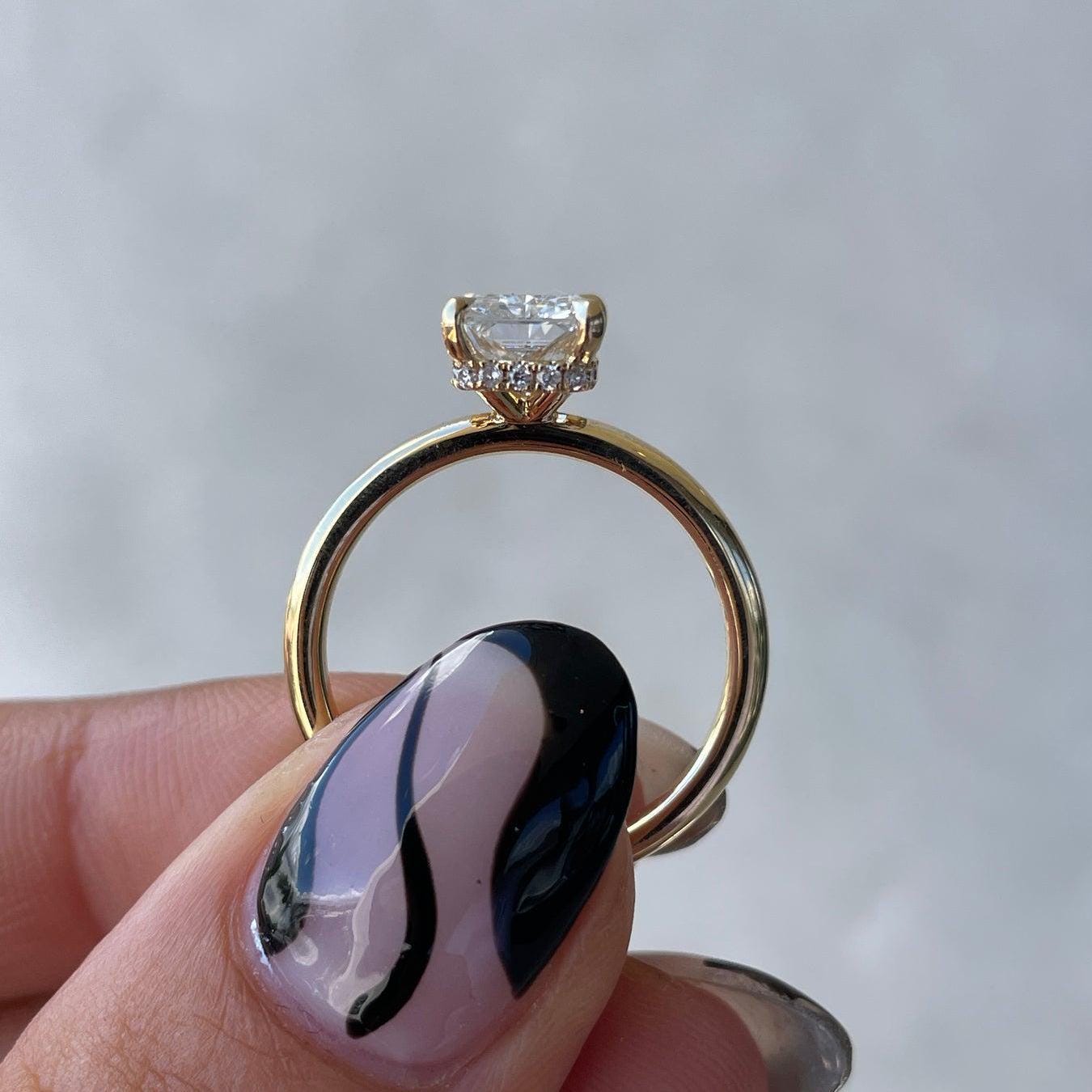 4.10tcw Radiant Lab Grown Diamond Engagement Ring | Hidden Halo | IGI Certified | Yellow Gold