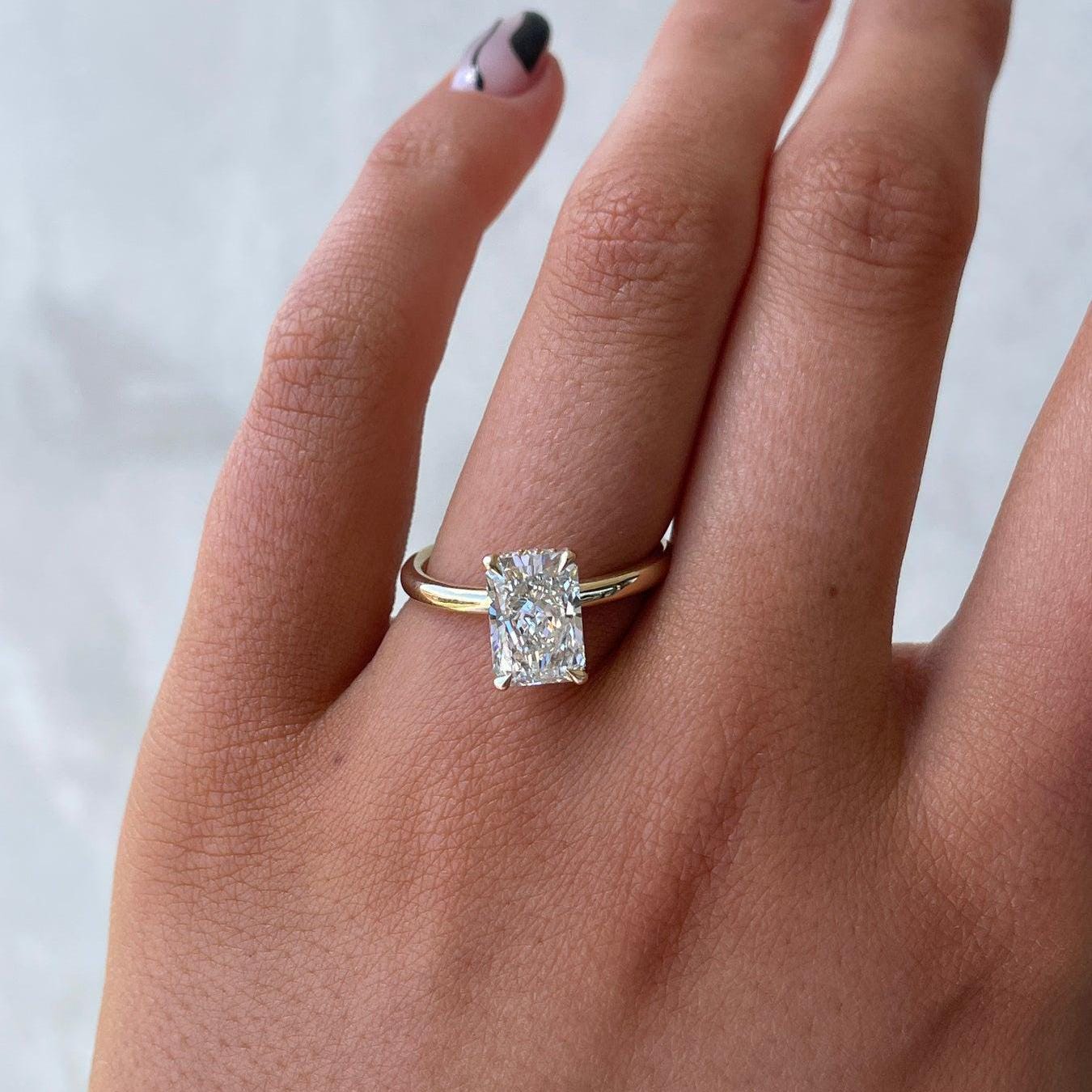 4.10tcw Radiant Lab Grown Diamond Engagement Ring | Hidden Halo | IGI Certified | Yellow Gold