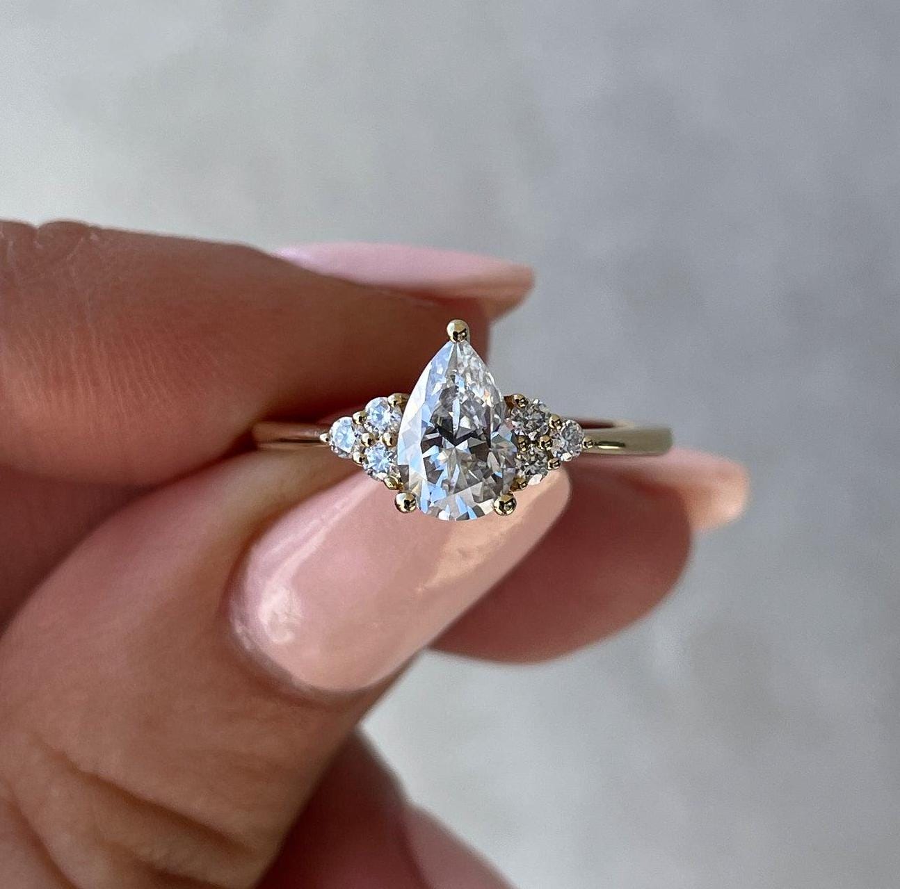 1.30tcw Pear Lab Diamond 3-Claw Solitaire Ring with Accent Stones | IGI Certified D-E-F VVS–VS