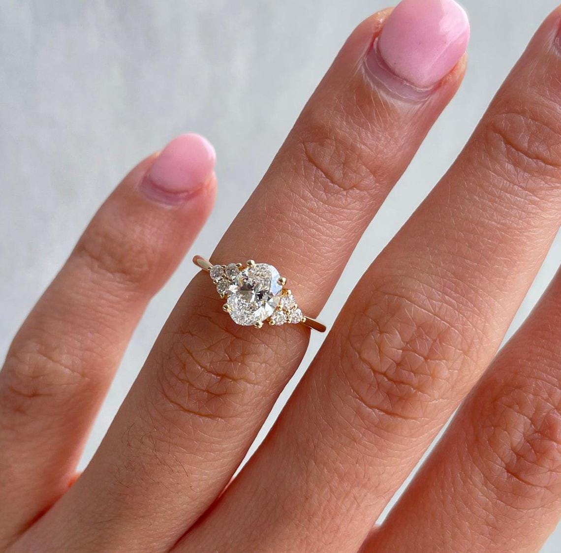 1.40tcw Oval Lab Diamond Engagement Ring | 1.00ct Center + Side Stones | IGI Certified