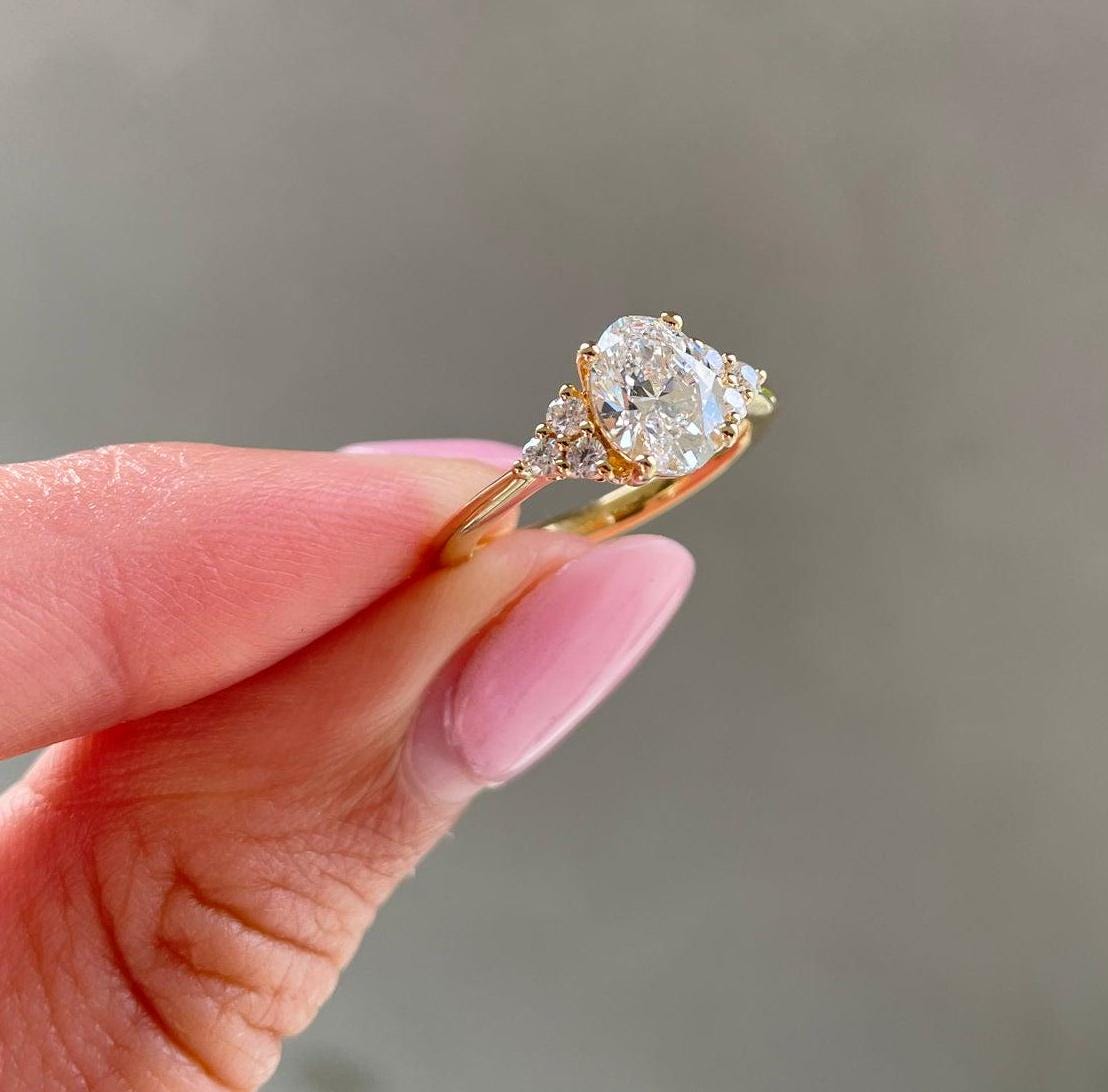 1.40tcw Oval Lab Diamond Engagement Ring | 1.00ct Center + Side Stones | IGI Certified