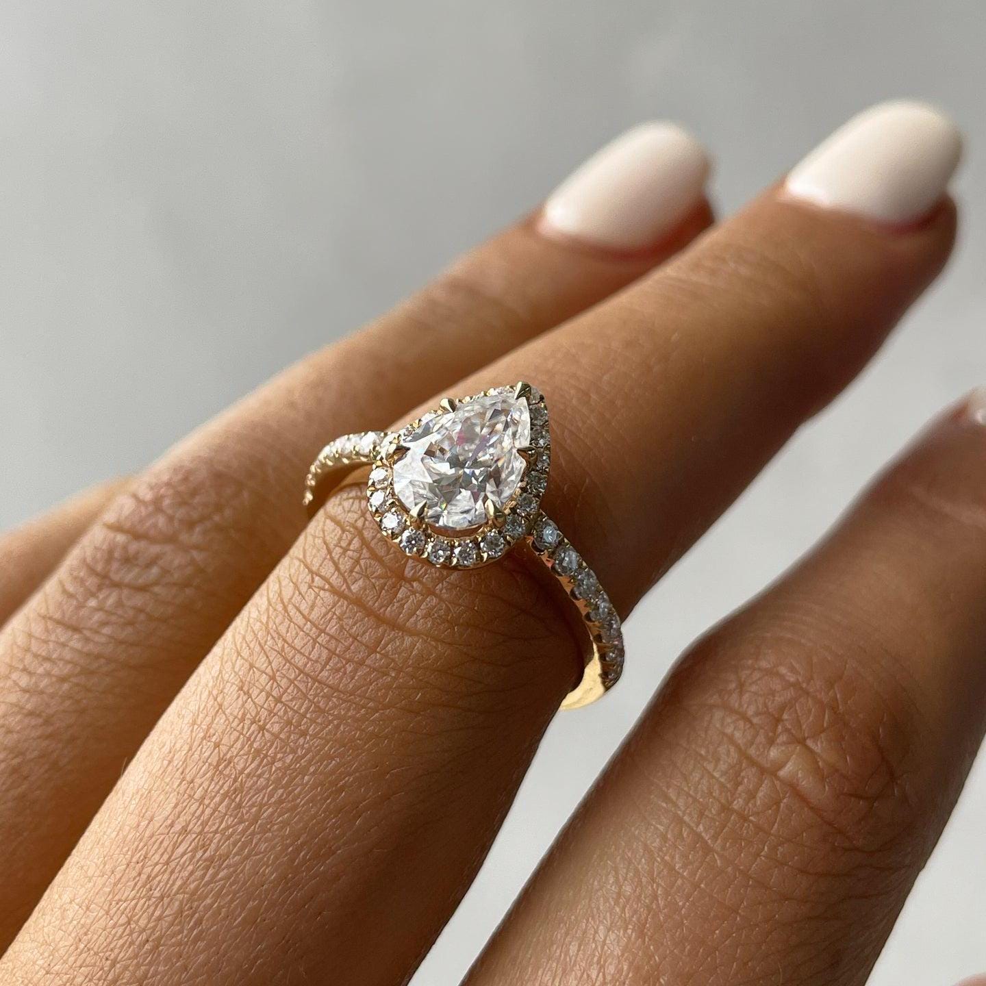 Pear 2.50tcw Lab Diamond Pave Halo Engagement Ring | IGI Certified DEF VVS–VS