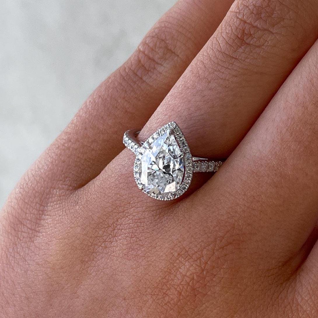 3.50tcw Pear Lab Grown Diamond Halo Engagement Ring | IGI Certified | DEF Color | VVS–VS Clarity