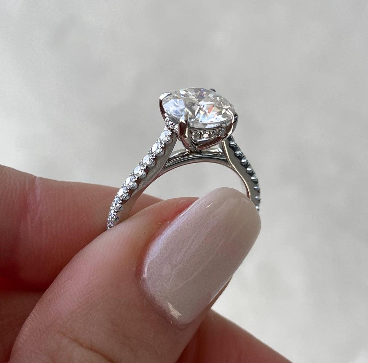 Round 2.50tcw Lab Diamond Hidden Halo Engagement Ring | 2.00ct Center | Pave Band | IGI Certified