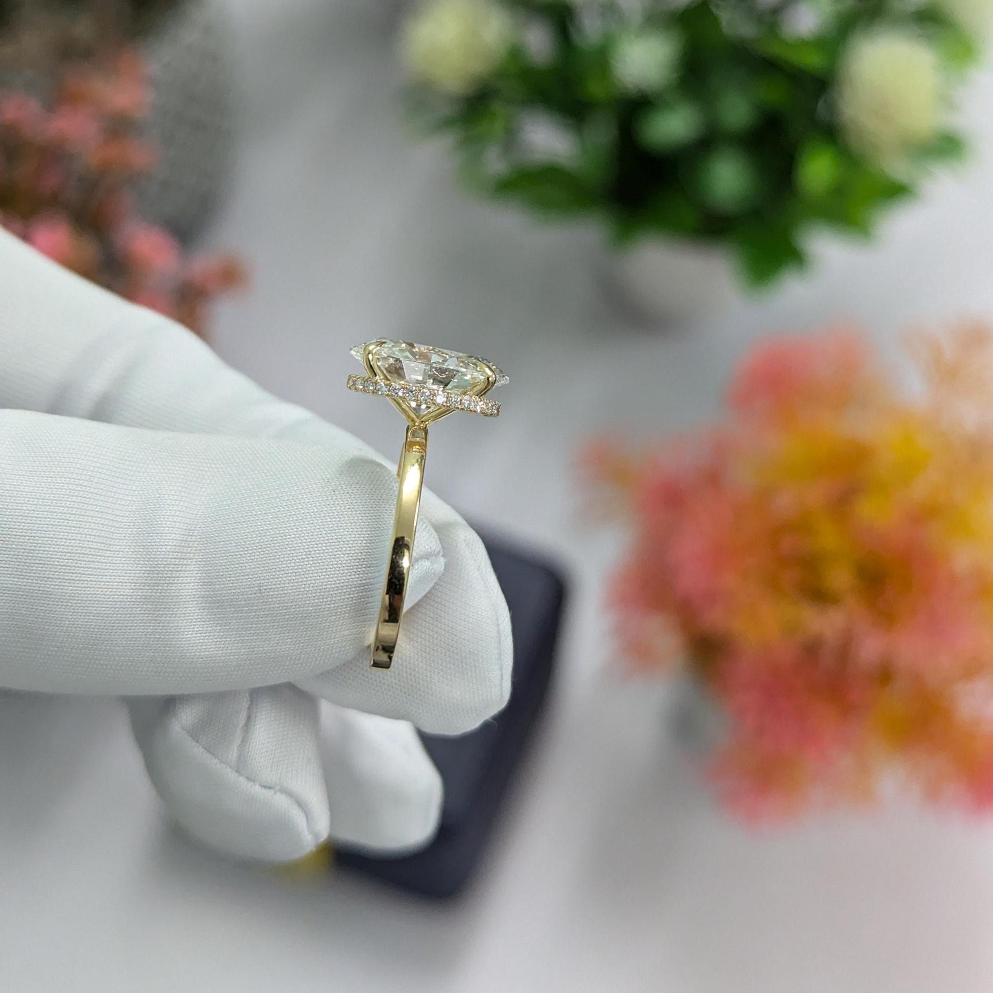 Oval 4.10tcw Lab Diamond Hidden Halo Engagement Ring | IGI Certified DEF VVS–VS Clarity