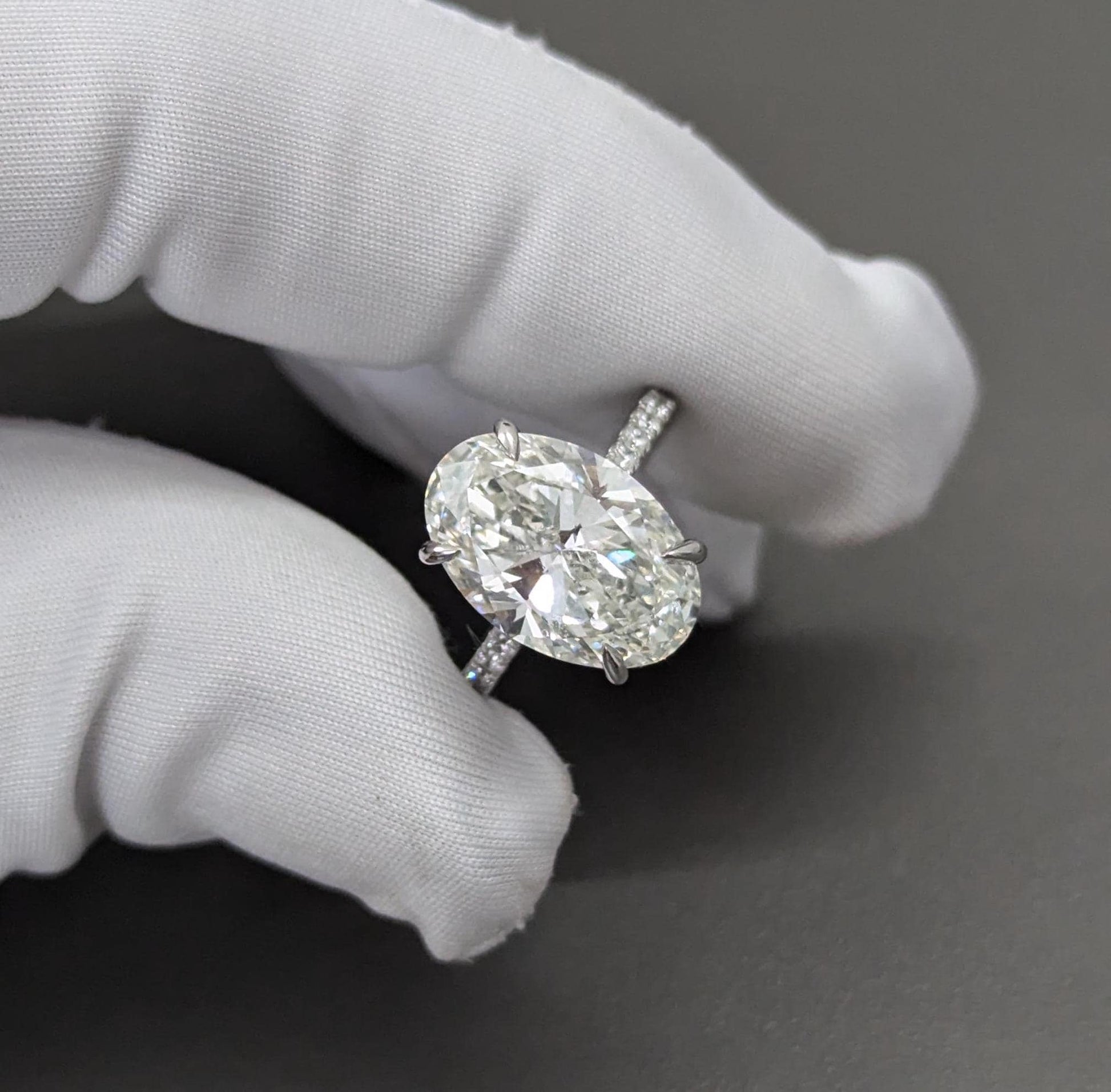 Oval 5.40tcw Lab Diamond Hidden Halo Pave Engagement Ring | IGI Certified | DEF VVS–VS