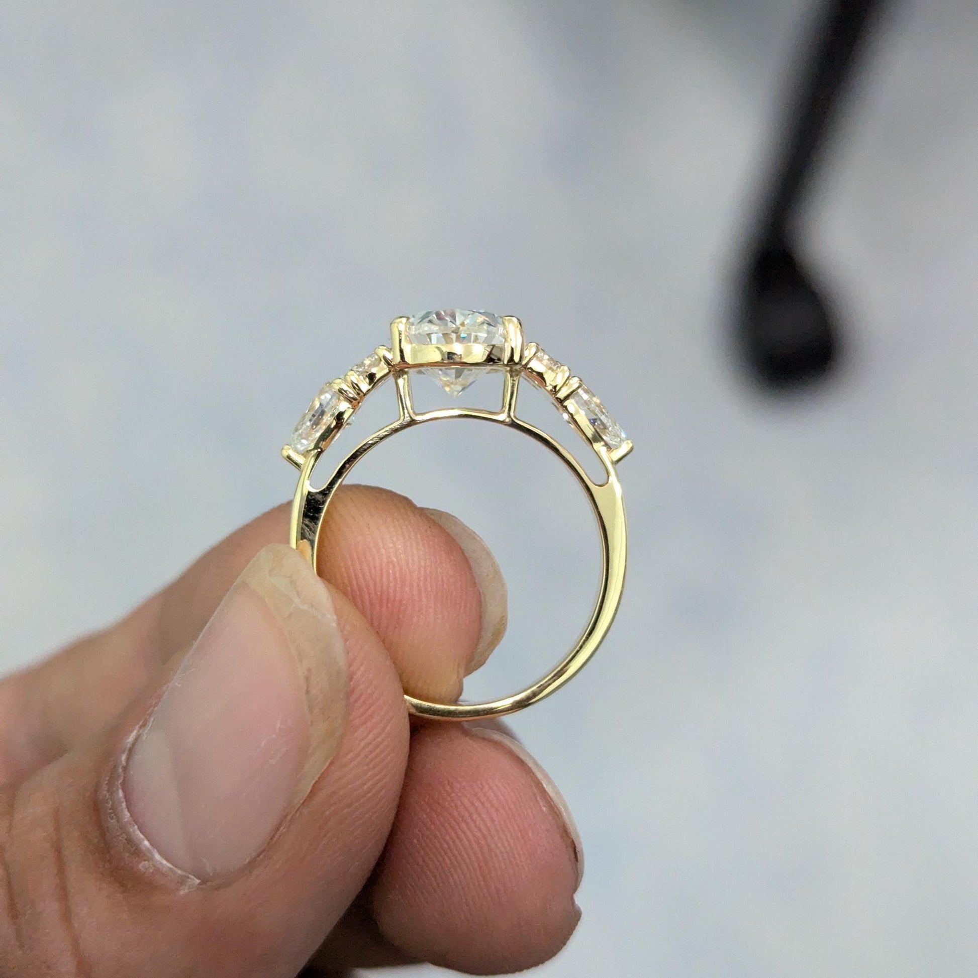 Oval 3.75tcw Lab Grown Diamond Pear Side Stone Engagement Ring, EF Color, VS Clarity, IGI Certificate