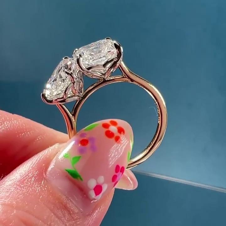 5.00tcw Pear & Asscher Lab Diamond Toi Et Moi Ring | IGI Certified | Yellow Gold | Two-Stone Style