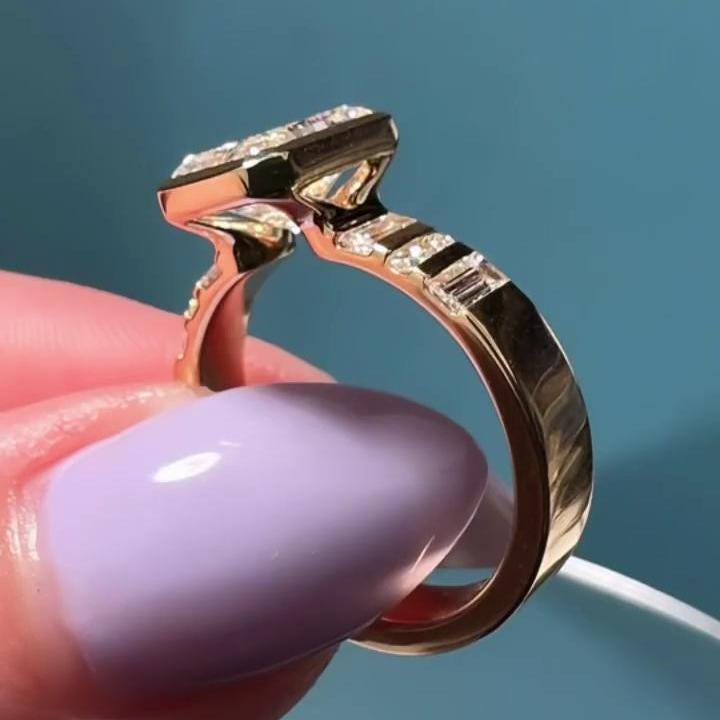 Radiant Cut 3.00ct Center, 1.00ct Side Stones Lab Diamond Ring | Bezel Set | IGI Certified | 18k Gold