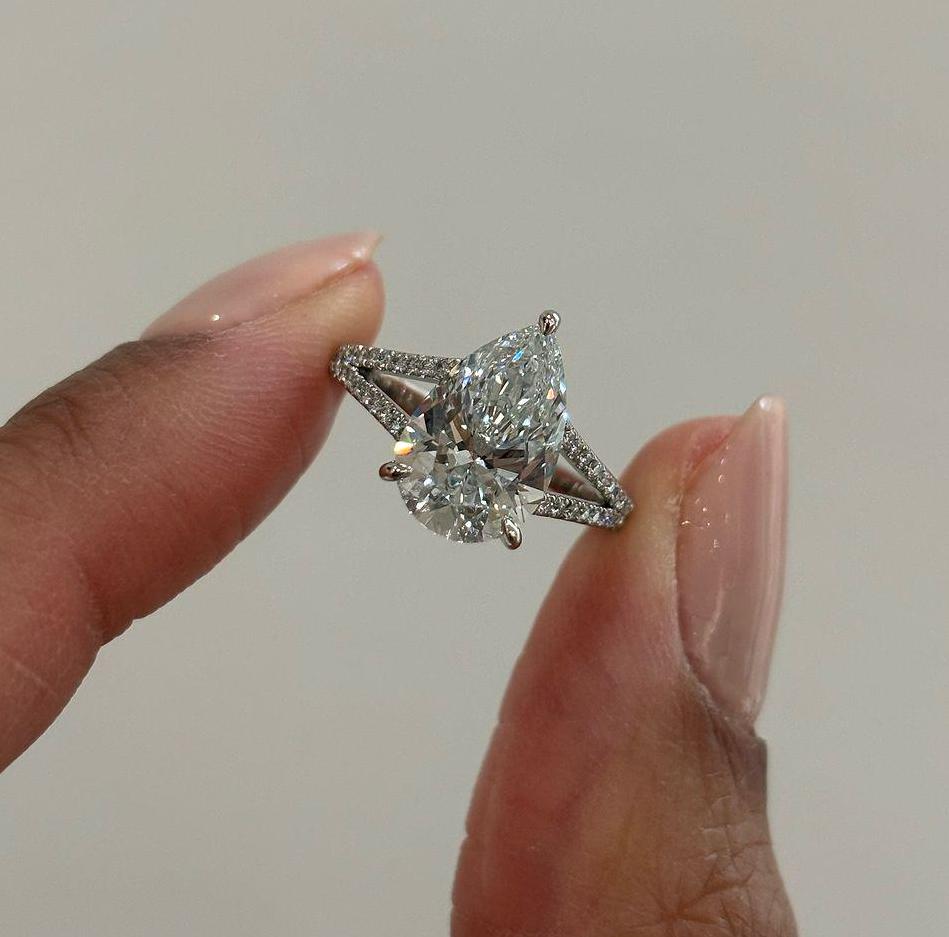 Pear 2.40tcw Lab Diamond Split Shank Engagement Ring | IGI Certified